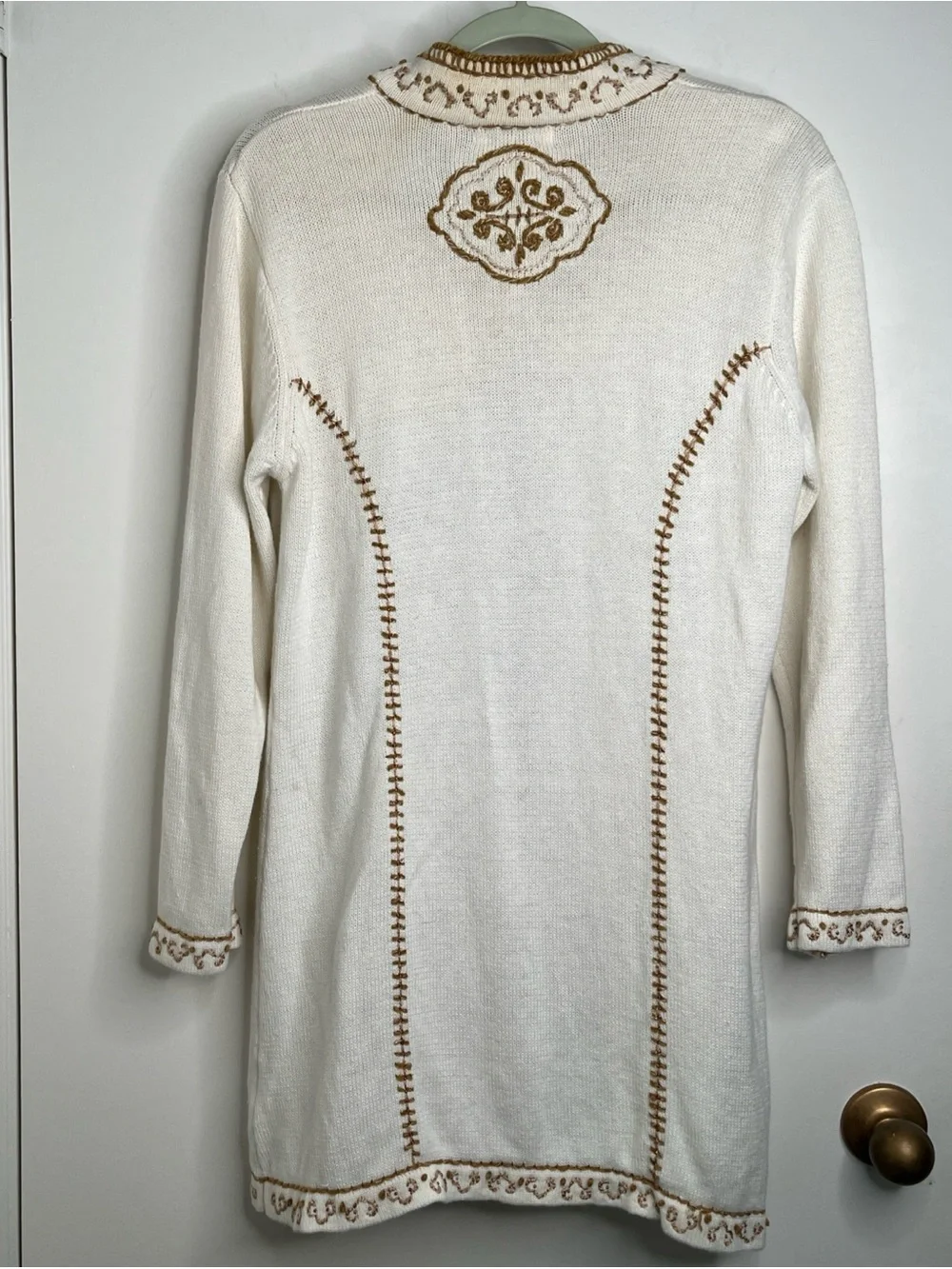 NWT Coldwater Creek Cardigan Embroidered Sz M Cream Gold Boho CottageCore Artsy